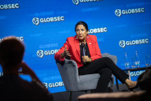 Piata gruzínska prezidentka Salome Zurabišvili sa minulý týždeň zúčastnila na bezpečnostnej konferencii Globsec v Prahe. FOTO: GLOBSEC