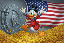 Symbol amerického bohatstva podľa Walta Disneyho - Strýko Držgroš. FOTO: Ilustrácia Gemini AI/Google