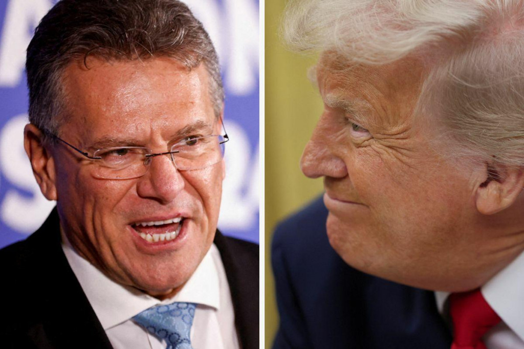 Eurokomisár Maroš Šefčovič a americký prezident Donald Trump. FOTO: Reuters; Koláž: HN