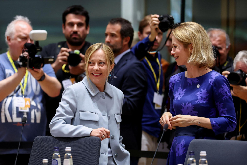 Vysoká predstaviteľka Európskej únie pre zahraničné veci a bezpečnostnú politiku Kaja Kallasová a talianska premiérka Giorgia Meloniová. FOTO: Reuters