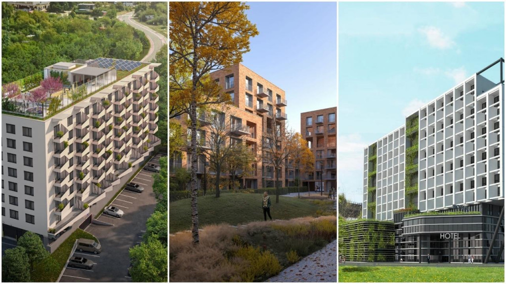 Na snímke tri novovznikajúce bratislavské hotely. FOTO: ITB, PZS A, Alfa Property Development