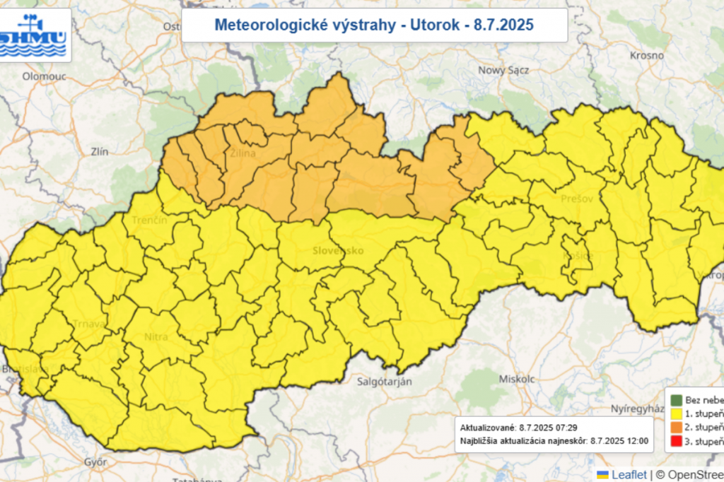 Výstrahy SHMÚ. MAPA: SHMÚ