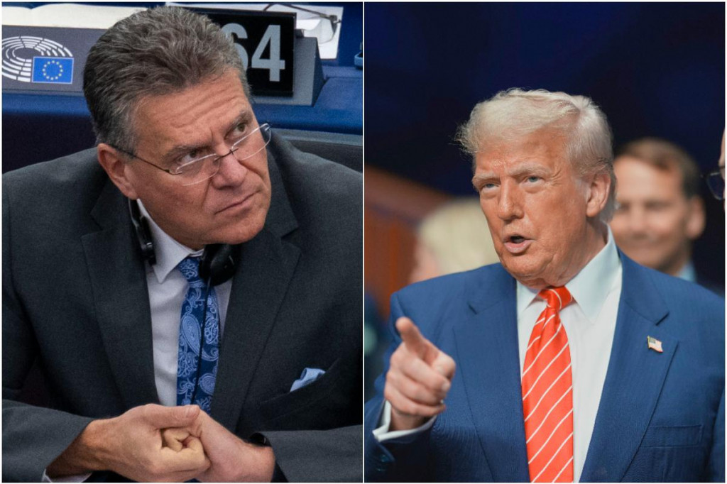 Eurokomisár Maroš Šefčovič (vľavo) a prezident USA Donald Trump. FOTO: TASR/AP