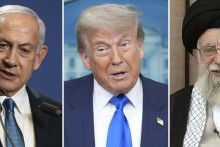 Izraelský premiér Benjamin Netanjahu, americký prezident Donald Trump a iránsky duchovný vodca ajatolláh Alí Chameneí. FOTO: TASR/AP