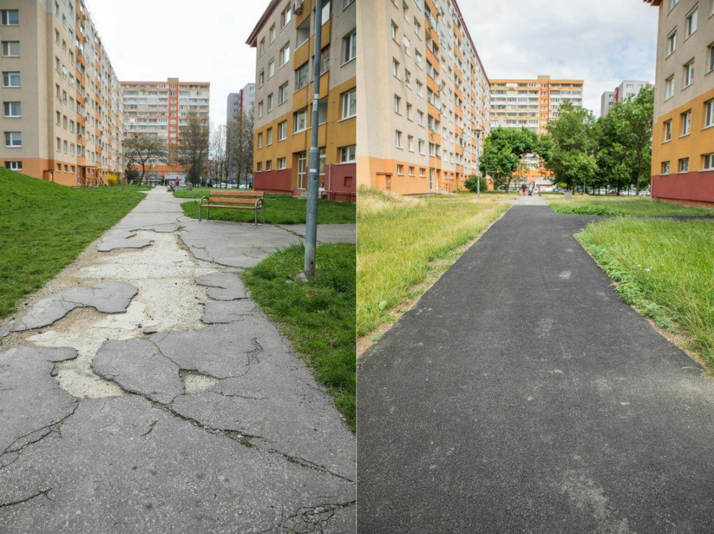 Oprava chodníkov v Petržalke. FOTO: Mestská časť Bratislava-Petržalka