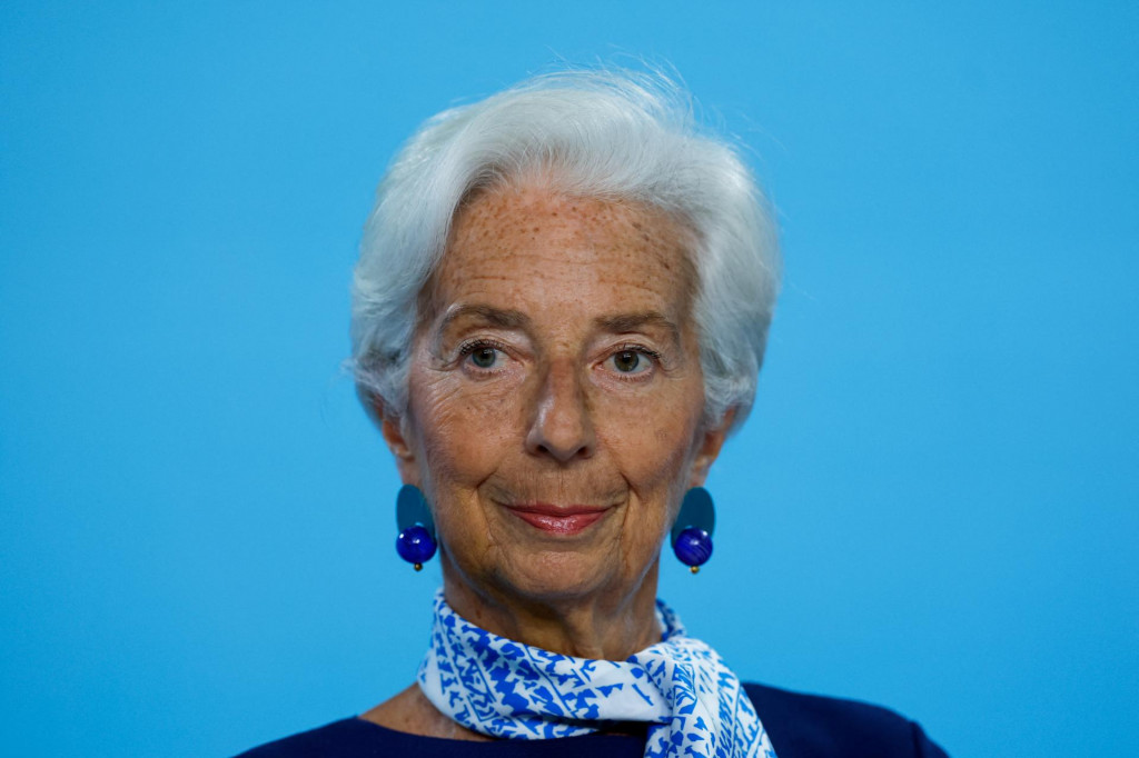 Prezidentka ECB Christine Lagardová na tlačovej konferencii po júlovom zasadnutí Rady guvernérov, na ktorom výšku eurových úrokov banka nezmenila. FOTO: REUTERS