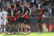 Radosť hráčov Trnavy počas odvetného zápasu 2. predkola Konferenčnej ligy FC Spartak Trnava - FC Hibernians Paola. FOTO: TASR/Lukáš Grinaj