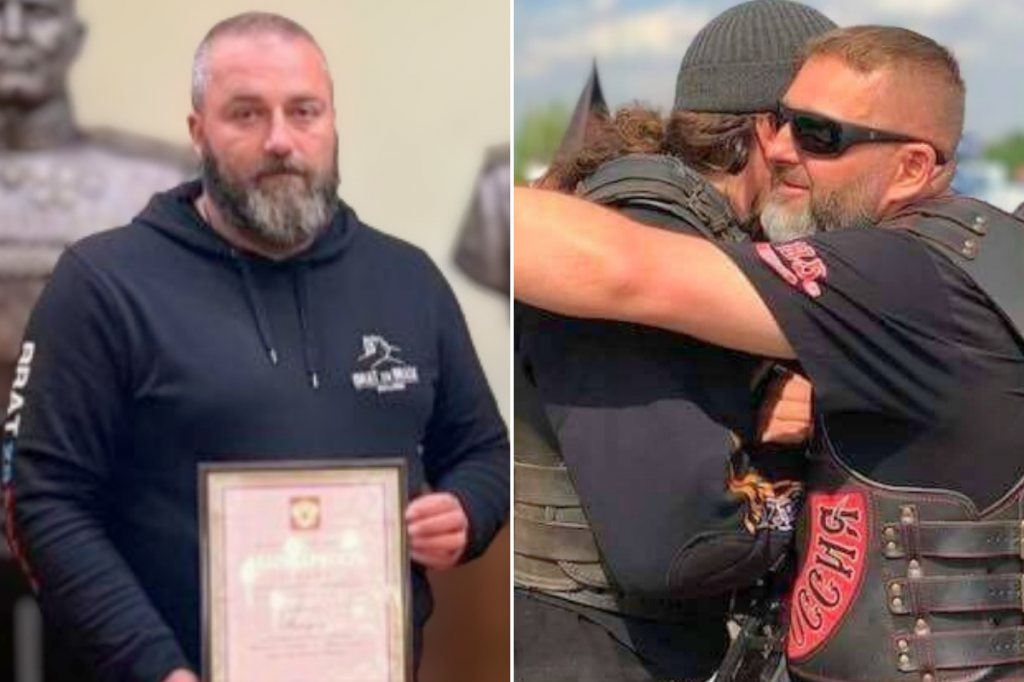 Vľavo Matúš Alexa z Brata za Brata, vpravo sa objímajú zakladateľ a ústredná postava ruského motorkárskeho gangu Noční vlci Alexander Zaldostanov (vľavo) a šéf slovenskej odnože Nočných vlkov Jozef Hambálek.

FOTO: HN/FB Brat za Brata, Facebook/Eric Reuter; Koláž: HN