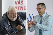 Na snímke vľavo je zakladateľ Klubu 500 Vladimír Soták a vpravo Branislav Strýček, šéf Slovenských elektrární.

FOTO: TASR/koláž HN