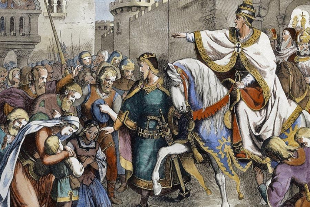 Kde sa vlastne vzal celibát? V Biblii sa o ničom takom nepíše. Až pápež Inocent II. (na obrázku sedí na koni, spoznáte ho aj podľa pápežskej tiary na hlave) v roku 1139 vyhlásil, že ak má niekto kňazské svätenie, nesmie sa oženiť.