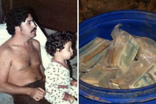 Pablo Escobar a sud s peniazmi, ktoré sa našli. FOTO: Koláž HN - Reuters a X/Igwehenryfrank