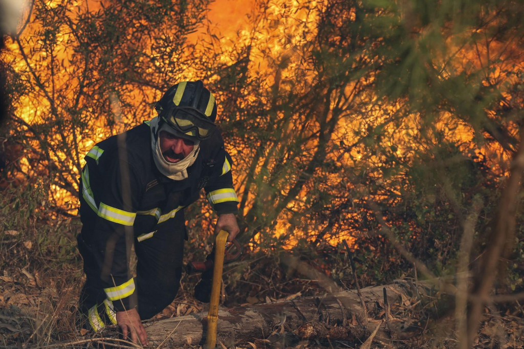 Hasič zasahuje počas lesného požiaru v Dornelas do Zezere v strednej časti Portugalska. FOTO: TASR/Lusa
