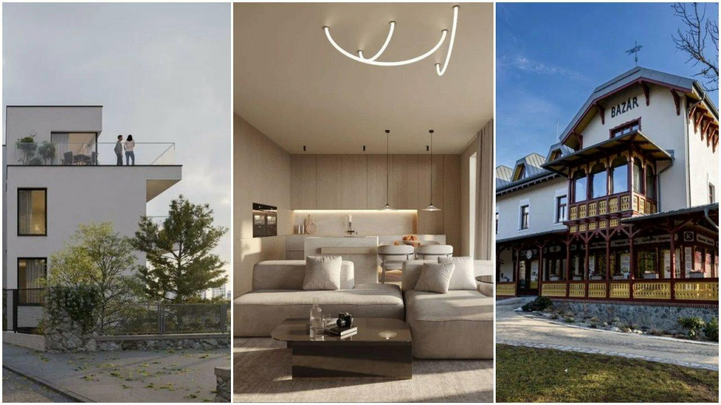 Na snímke Vila Gledíčia pod Slavínom v Bratislave a apartmány Kuszmannov Bazar v Tatranskej Lomnici. FOTO: nehnuteľnosti.sk