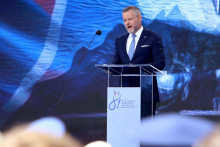 Prezident Peter Pellegrini počas prejavu na oslavách 81. výročia Slovenského národného povstania v Banskej Bystrici. FOTO: TASR/Ján Krošlák