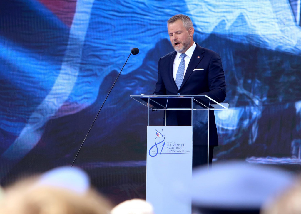 Prezident Peter Pellegrini počas prejavu na oslavách 81. výročia Slovenského národného povstania v Banskej Bystrici. FOTO: TASR/Ján Krošlák