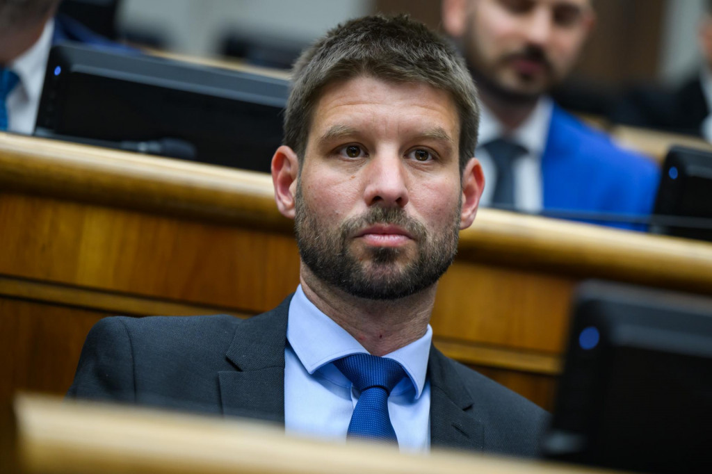 Michal &Scaron;imečka, predseda opozičn&eacute;ho hnutia Progres&iacute;vne Slovensko, ktor&eacute; ned&aacute;vno predstavilo svoj program Tresk. FOTO: TASR/Jaroslav Nov&aacute;k