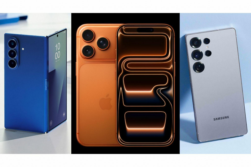 Špičku trhu so smartfónmi v roku 2025 tvoria (zľava) Samsung Galaxy Z Fold 7, Apple iPhone 17 Pro Max a Samsung Galaxy S25 Ultra.