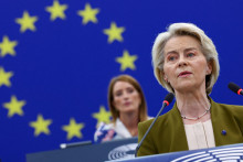 Na snímke predsedníčka Európskej komisie Ursula von der Leyenová počas výročného prejavu o stave Únie na pôde EP v Štrasburgu. FOTO: REUTERS