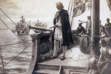 Krištof Kolumbus objavuje Nový svet. (obraz amerického maliara Clyda O. DeLanda z prvej polovicew 20. storočia) FOTO: Wikimedia Commons