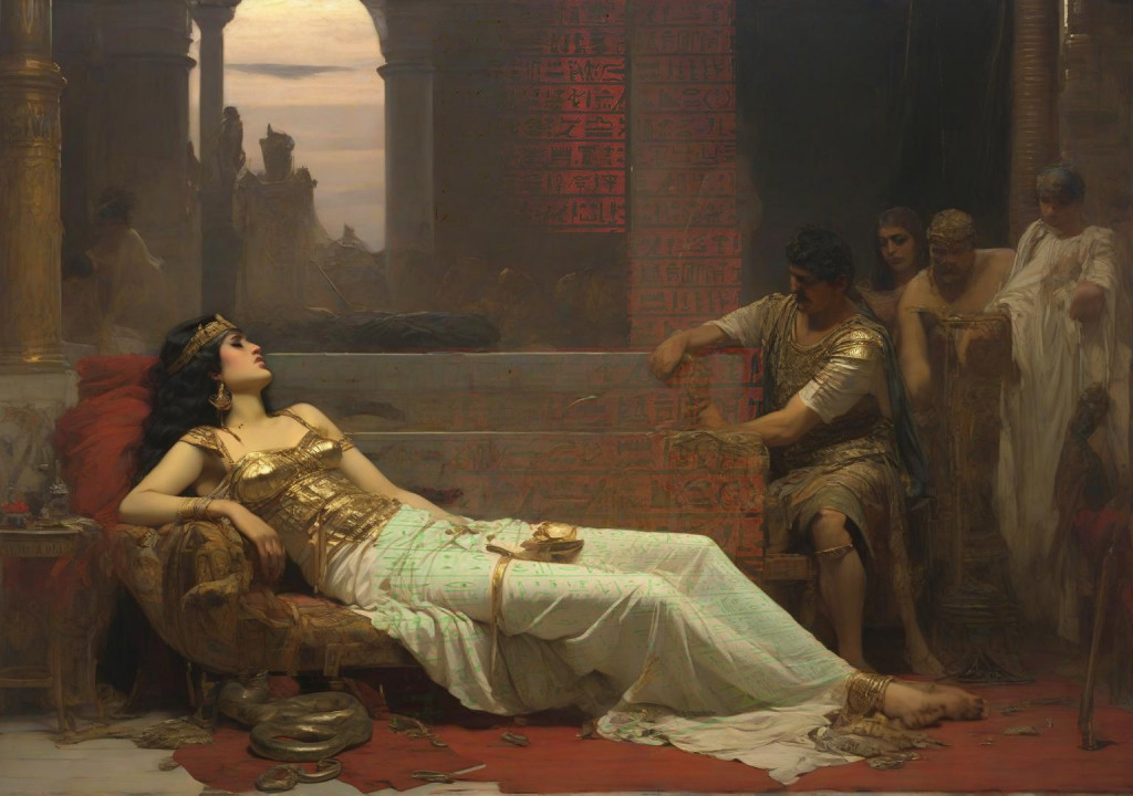 Smrť Kleopatry - samovražda uhryznutím hadom.