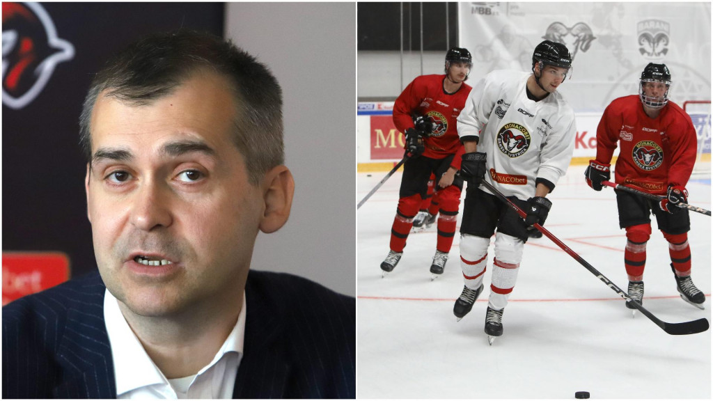 Ľuboš Pisár a hokejisti Banskej Bystrice. FOTO: TASR/ J. Krošlák