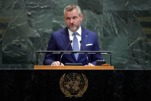 Prezident Peter Pellegrini rozpráva počas prejavu na zasadnutí Valného zhromaždenia OSN v sídle OSN v New Yorku. FOTO: TASR/AP
