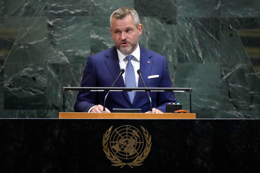 Prezident Peter Pellegrini rozpráva počas prejavu na zasadnutí Valného zhromaždenia OSN v sídle OSN v New Yorku. FOTO: TASR/AP