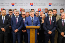 Premiér Robert Fico a čelní predstavitelia Smeru. FOTO: TASR/Jaroslav Novák FOTO: Jaroslav Novák