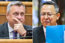 O daň sa sporili najmä minister financií Ladislav Kamenický (vľavo) a predseda SNS Andrej Danko. FOTO: TASR; Koláž: HN