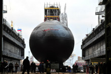 Petrohrad. Spustenie dieselelektrickej ponorky Novorossijsk na vodu (28. novembra 2013) FOTO: Profimedia