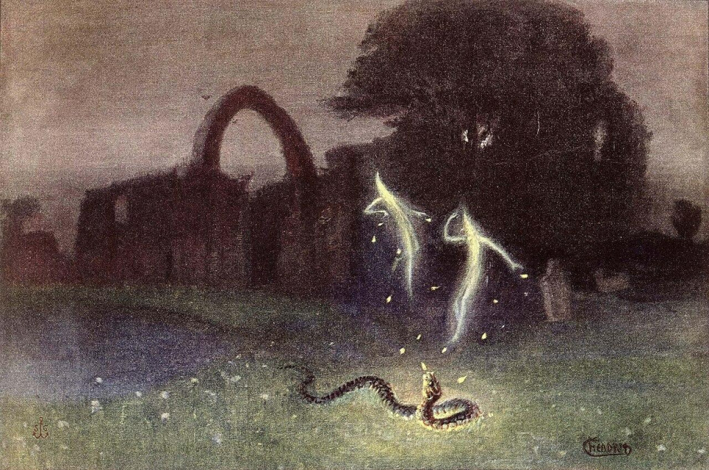 Dielo ”The Will o‘ the Wisp and the Snake” od autora Hermanna Hendricha (1854–1931)