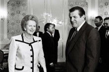 Margaret Thatcherová sa na začiatku 90. rokov stretla v Bratislave s Vladimírom Mečiarom. FOTO: archív TASR: I./Rychlo