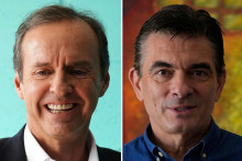 Na kombosnímke centristický bolívijský prezidentský kandidát Rodrigo Paz (vpravo) a bolívijský prezidentský kandidát Jorge „Tuto“ Quiroga (vľavo) z pravicového tábora. FOTO: TASR/AP