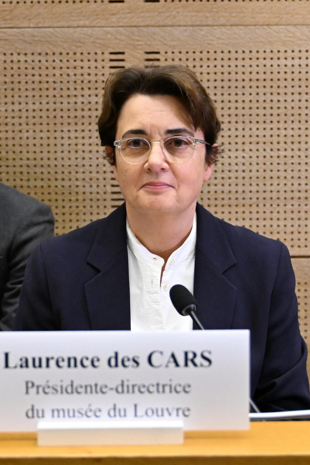 Riaditeľka parížskeho múzea Louvre Laurence des Carsová pózuje pred vypočúvaním pred francúzskym senátom 22. októbra 2025 v Paríži. FOTO: TASR/AP