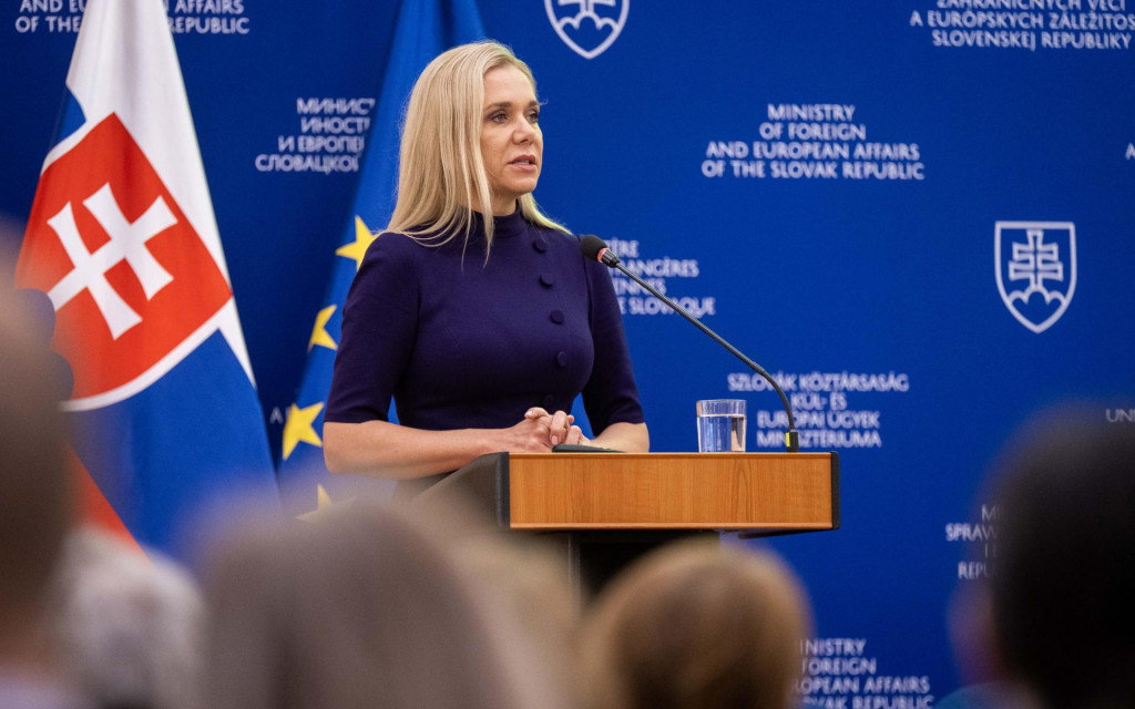 Podpredsedníčka vlády a ministerka hospodárstva Denisa Saková počas príhovoru na podujatí EU Export Day 16. októbra 2025 v Bratislave.