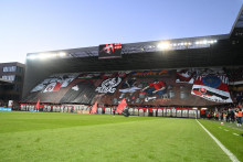 Fanúšikovia Trnavy počas zápasu so Slovanom. FOTO: TASR/Lukáš Grinaj