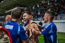 Gólovým spasiteľom Slovana sa stal v súboji proti Komárnu slovinský kanonier Andraž Šporar. FOTO: skslovan.com (Matúš Zeťák)