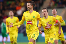 Hviezda Žilinčanov úradovala aj na Šariši. Michal Faško strelil gól aj na pôde Prešova a hostia spod Dubňa si dokráčali k pohodlnej výhre 4:0. FOTO: TASR/D. Stehlík