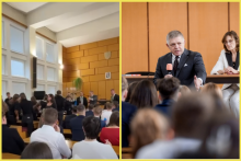 Robert Fico počas diskusie informoval stredoškolákov, a potom, čo časť z nich na protest odišla, aj ich náhradníkov, o tom, že v Číne je dobre, Rusku sa ekonomicky darí a že Eurovíziu vyhrala Conchita preto, lebo bola bradatá žena. FOTO: Facebook/Robert Fico