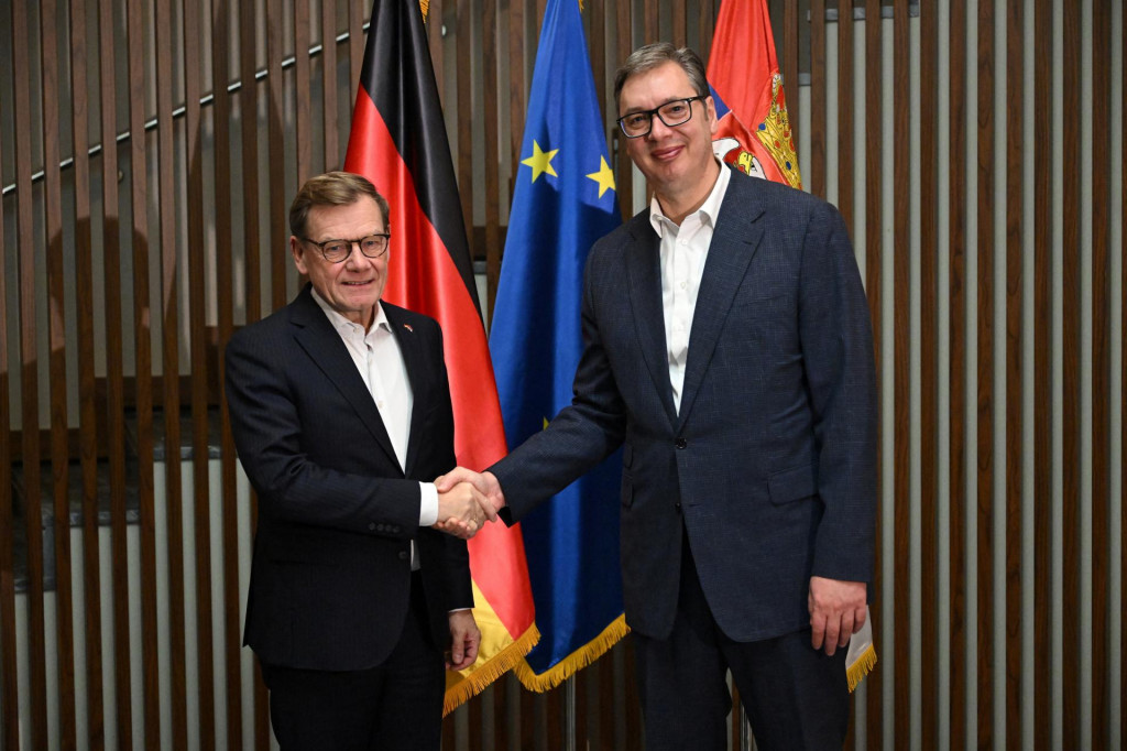 Nemecký minister zahraničných vecí Johann Wadephul sa stretol so srbským prezidentom Aleksandrom Vučićom. FOTO: Reuters