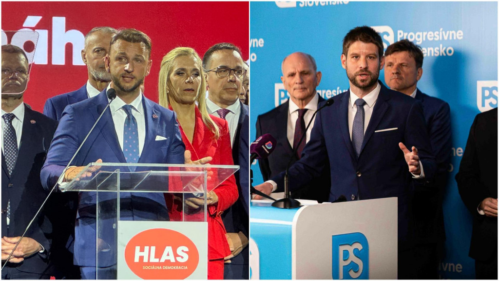 Líder Hlasu Matúš Šutaj Eštok a predseda PS Michal Šimečka. FOTO: TASR/M. Černý, Facebook/Michal Šimečka