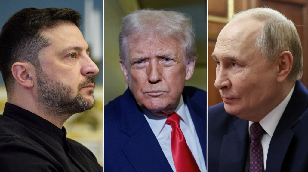 Ukrajinský prezident Volodymyr Zelenskyj, americký prezident Donald Trump, ruský prezident Vladimir Putin. Všetko aktéri v vojne na Ukrajine. FOTO: TASR/AP, Reuters