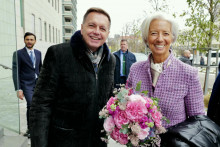 Guvernér NBS Peter Kažimír a šéfka ECB Christine Lagardová v Bratislave. FOTO: NBS