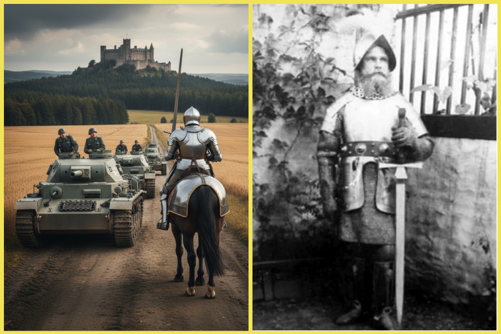 AI verzia stretu s tankami, vedľa skutočná fotografia Josefa Menčíka