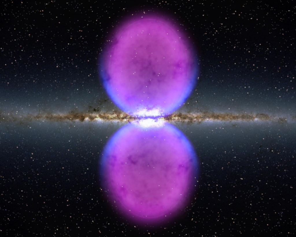 lustrácia bublín gama žiarenia. Totani spozoroval vzor tohto žiarenia, ktorý zodpovedal tvaru halo temnej hmoty.