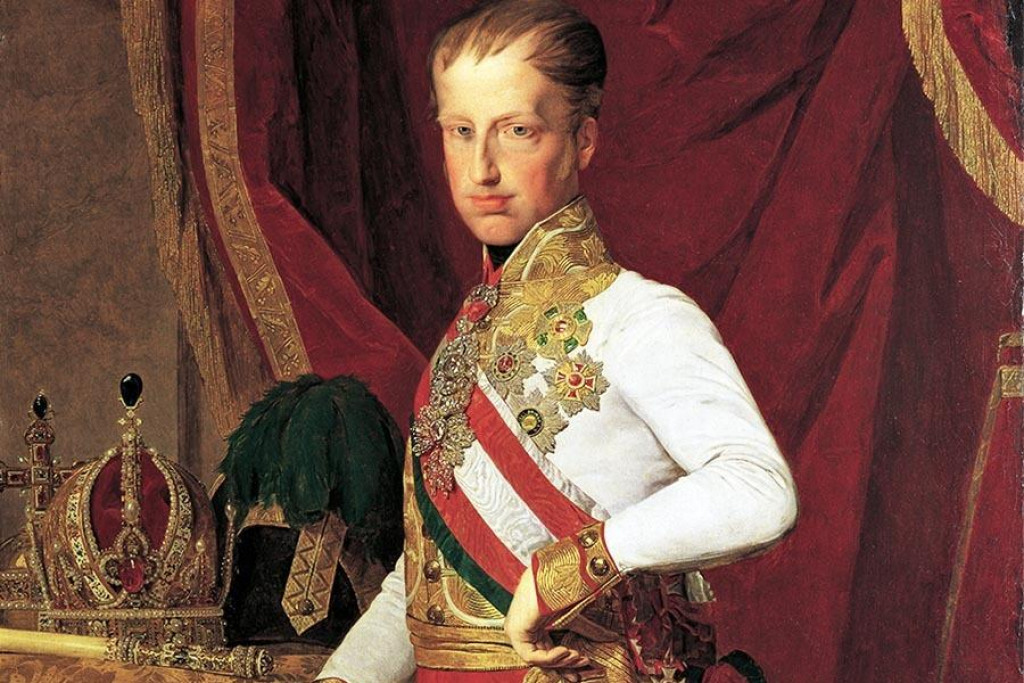 Rakúsky cisár Ferdinand I. na portréte Ferdinanda Georga Waldmüllera z roku 1839.