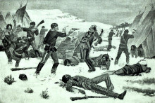 Incident pri Wounded Knee na jednej z dobov&yacute;ch novinov&yacute;ch ilustr&aacute;ci&iacute;.