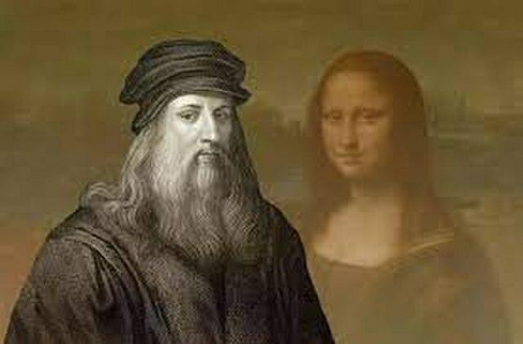 Leonardo Da Vinci a v pozad&iacute; jeho Mona Lisa. FOTO: Wikimedia Commons