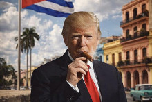 Cez soci&aacute;lne siete poslal Donald Trump odkaz Kube s cigarou v &uacute;stach. FOTO: Donald J. Trump (Truth Social)