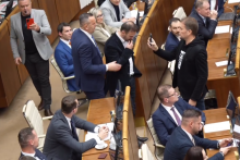 Pot&yacute;čka v parlamente. FOTO: Instagram Igora Matoviča